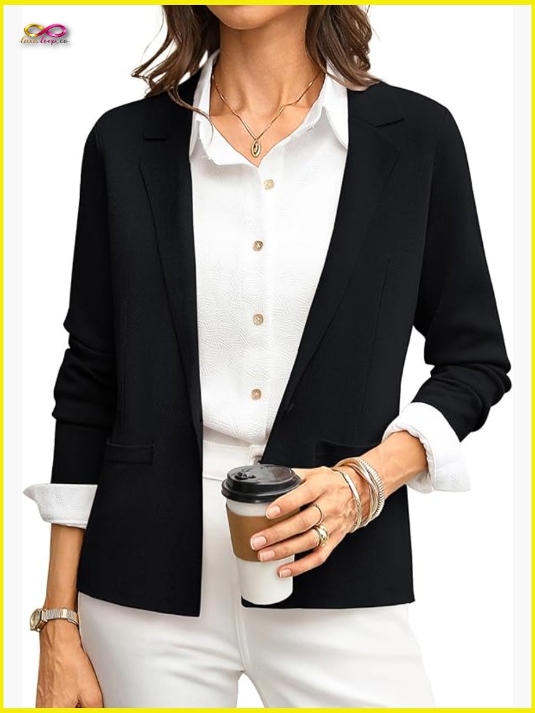 Lightweight Knit Blazer Long Sleeve Business Casual Chic Office Workwear